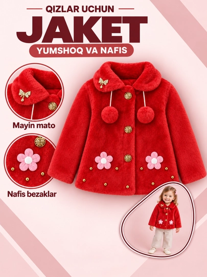 Kuz va qish mavsumlari uchun qizlar uchun yengil, yumshoq palto, jaket - 