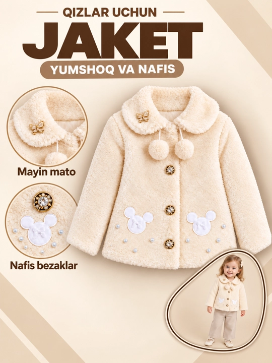 Kuz va qish mavsumlari uchun qizlar uchun yengil, yumshoq palto, jaket - 