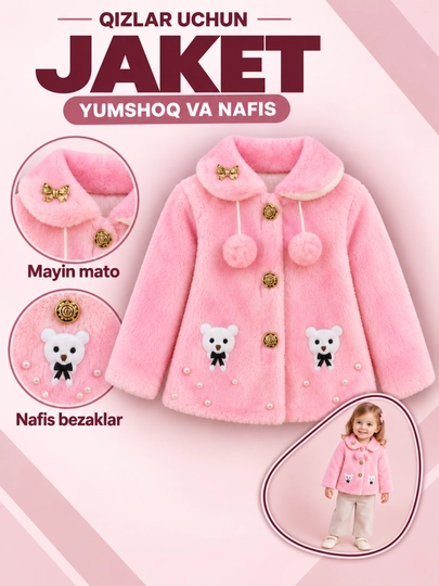 Kuz va qish mavsumlari uchun qizlar uchun yengil, yumshoq palto, jaket - 