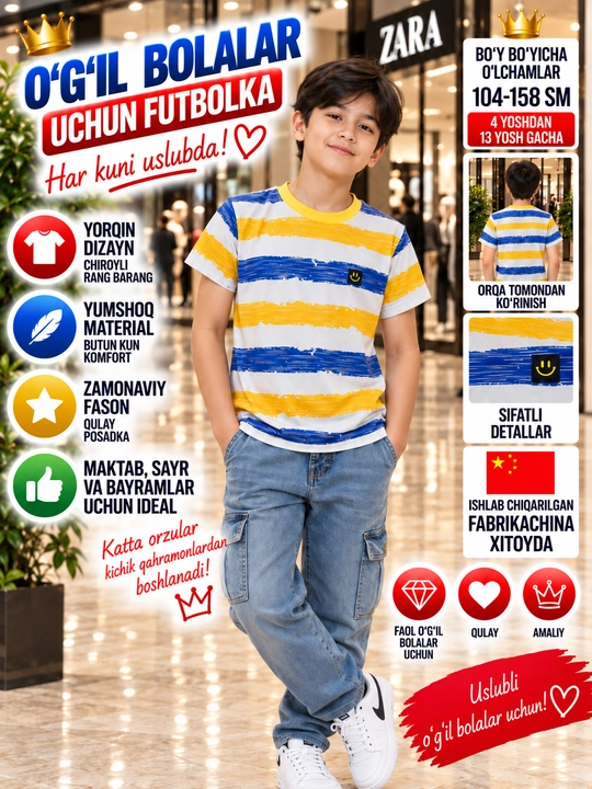 O'g'il bolalar uchun yorqin futbolka - 