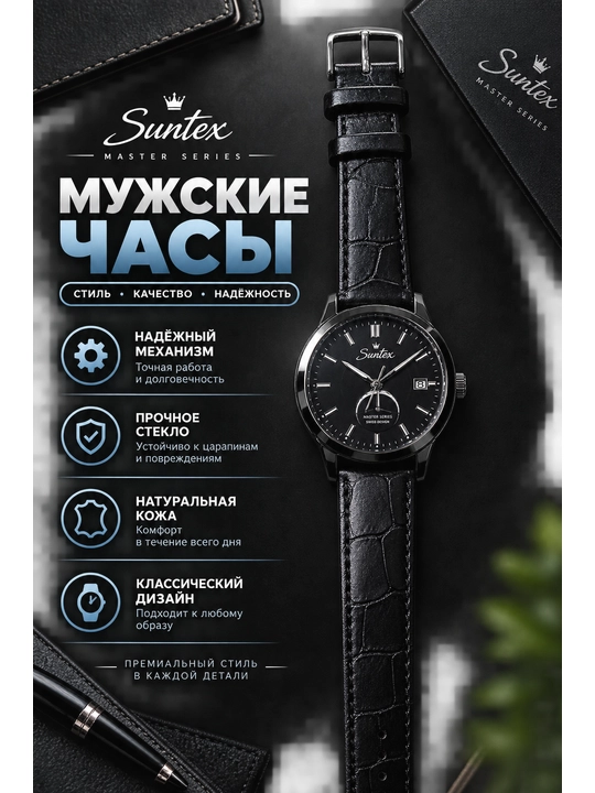 Мужские наручные часы с ремешком из эко-кожи - 