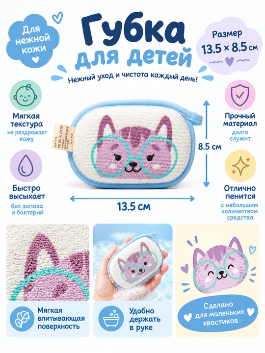 Мочалка детская для тела, губка для малышей - 