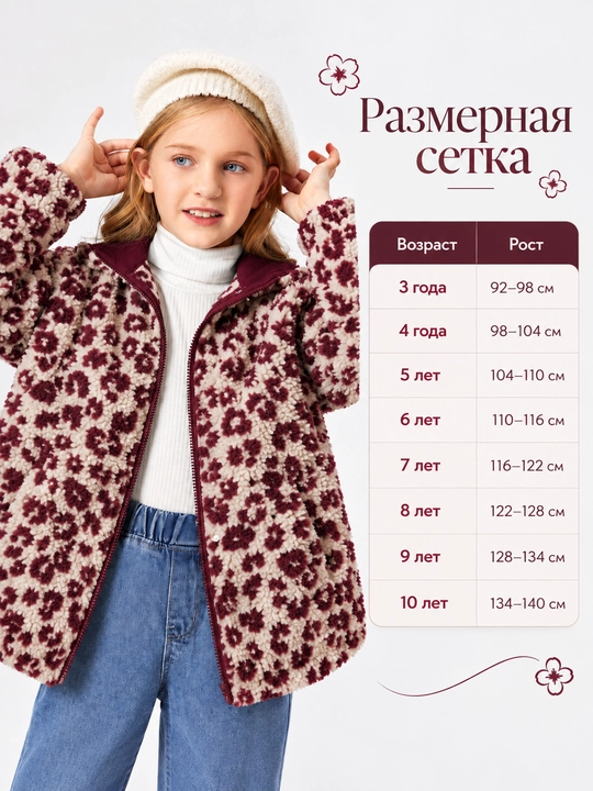 Шубка Teddy для девочек, теплая куртка барашек, плюшевая шуба с цветами, 3–10 лет