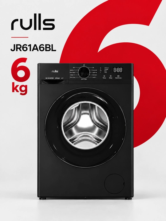 Rulls JR61A6BL — zamonaviy dizayndagi 6 kg sig‘imli avtomatik kir yuvish mashinasi - 
