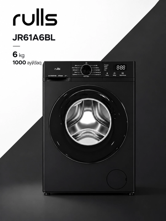 Rulls JR61A6BL — zamonaviy dizayndagi 6 kg sig‘imli avtomatik kir yuvish mashinasi