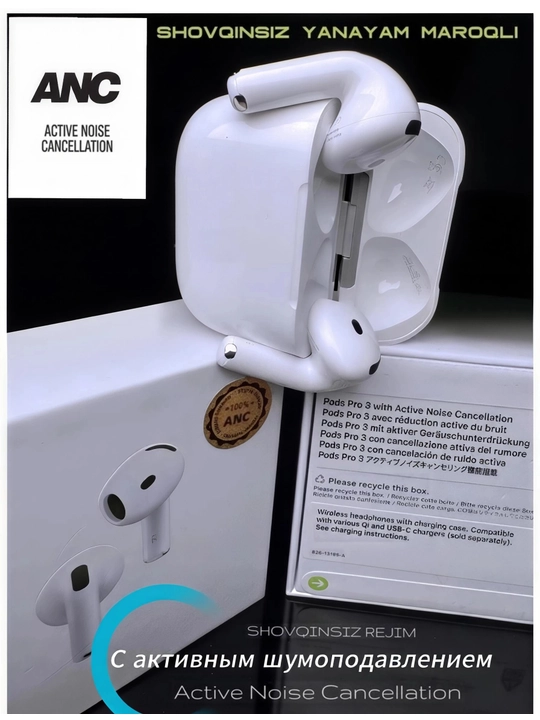 IPhone Android uchun Bluetooth 5.3 mikrofonli PODS Pro 3 simsiz quloqchinlar