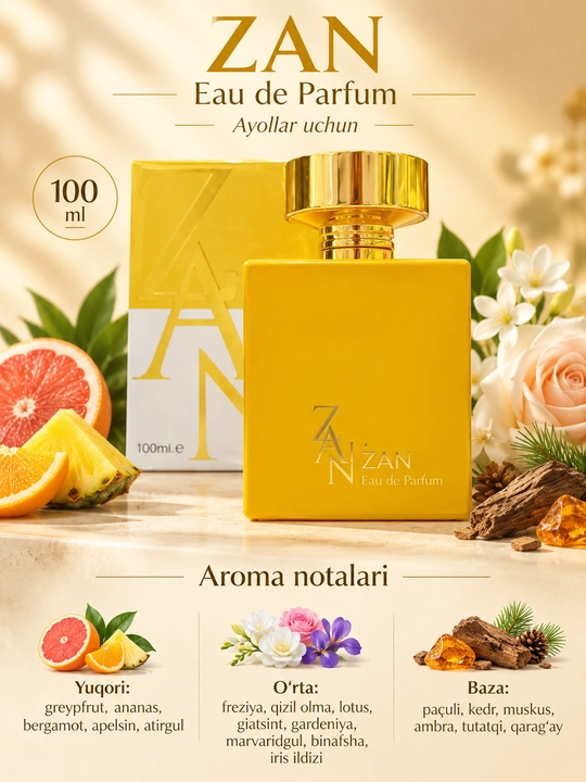 Духи Fragrance World ZAN женские стойкие, парфюм с роскошным шлейфом, 100 мл