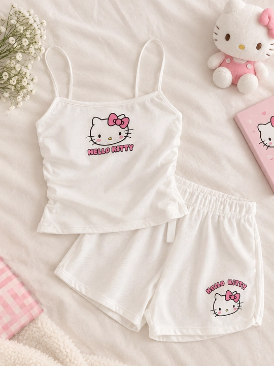 Комплект майка и шорты Hello kitty, женской домашний костюм, трикотажный женский набор