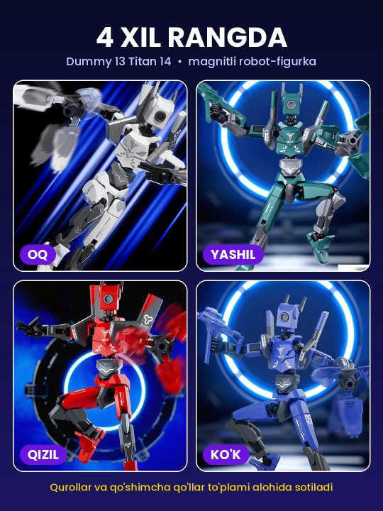 Dummy 13 Titan 14 T13 roboti, magnitli sharnirlar, harakatlanuvchi, 3D konstruktor-figura
