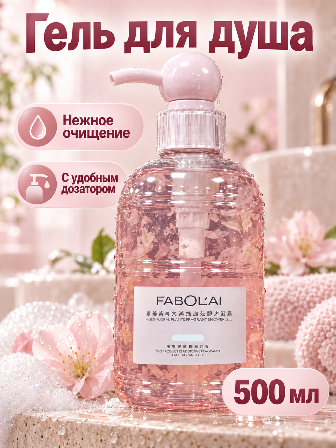 Парфюмерный гель для душа FABOL'AI, для ежедневного использования, 500 мл - 