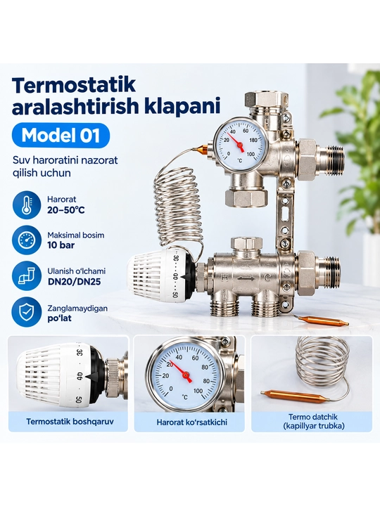 🌡️ Термостатический смесительный клапан Model 01, контроль температуры DN20/DN25 - 