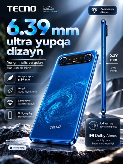 TECNO CAMON Slim 8/128 GB, 6.78" AMOLED 144 Hz, 50 MP, 6000 mAh