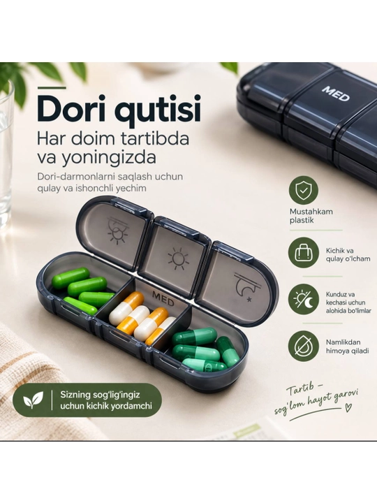 Dori qutisi, dori-darmonlar uchun konteyner, vitaminlar uchun portativ organizator - 