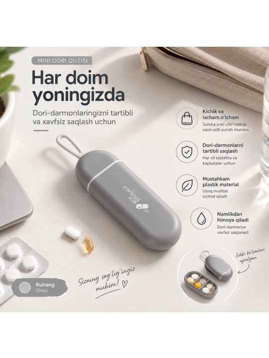 Dori qutisi, dori-darmonlar uchun konteyner, vitaminlar uchun portativ organizator - 