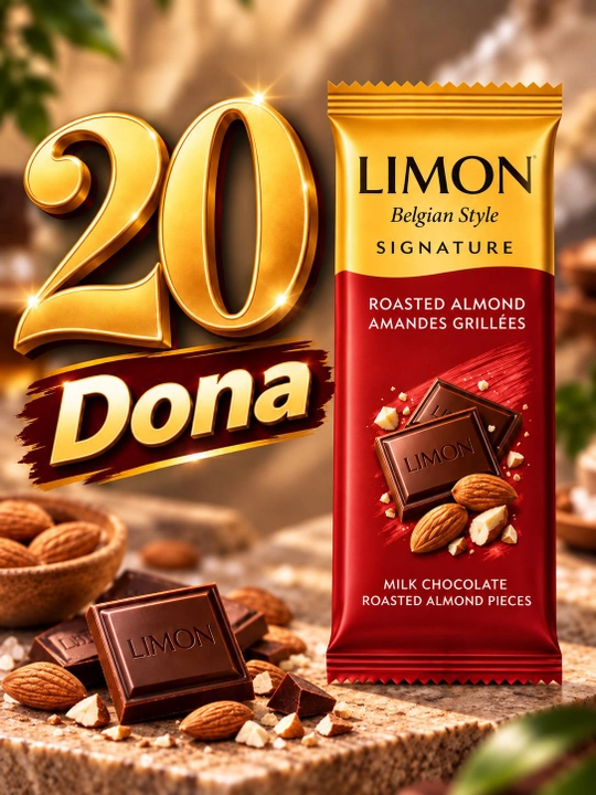 20 dona “LIMON Signature Red Edition” sutli shokolad plitkasi, Belgian Style, 50 g, Ne’mat - 