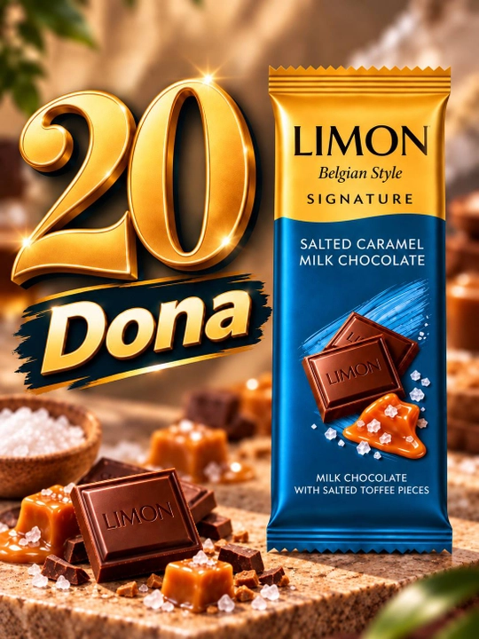 20 dona “LIMON Signature Blue Edition” shokolad plitkasi, Belgian Style, 50 g, Ne’mat - 
