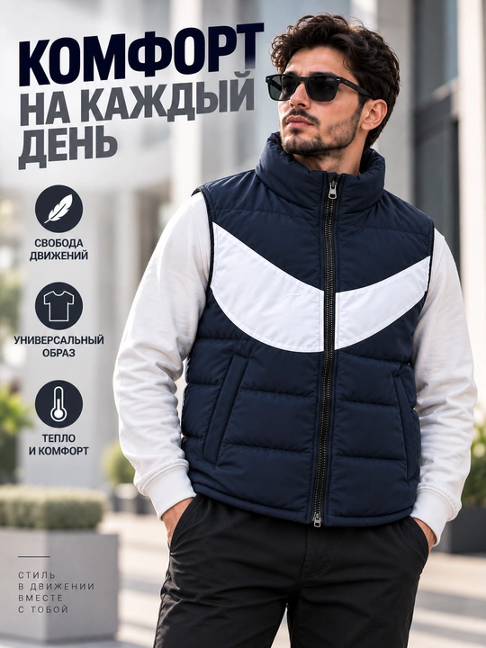 Erkaklar bezrukavkasi  jilet, stigan issiq demisezonnaya sport uslubida, erkaklar nimchasi