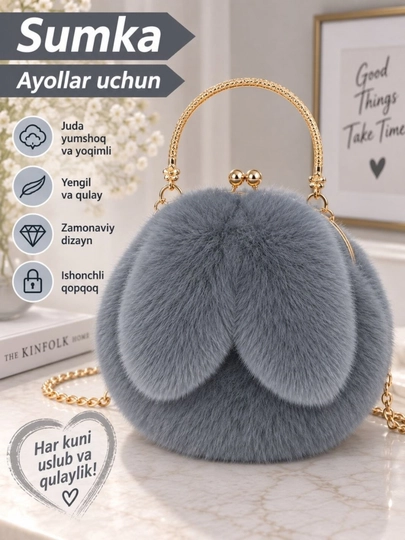 Ayollar sumkasi,sovg'a qizlar uchun,quyon quloqli pahmoq sumka,yelka va qo'l uchun