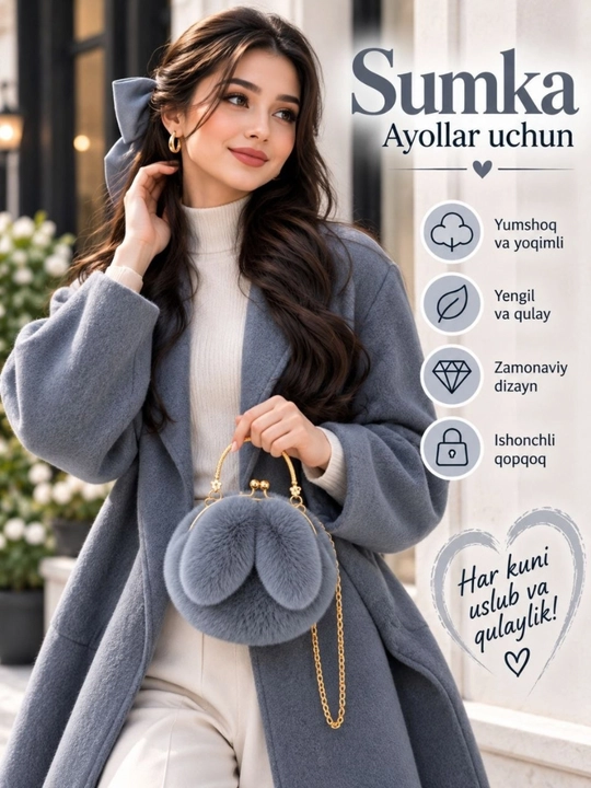 Ayollar sumkasi,sovg'a qizlar uchun,quyon quloqli pahmoq sumka,yelka va qo'l uchun