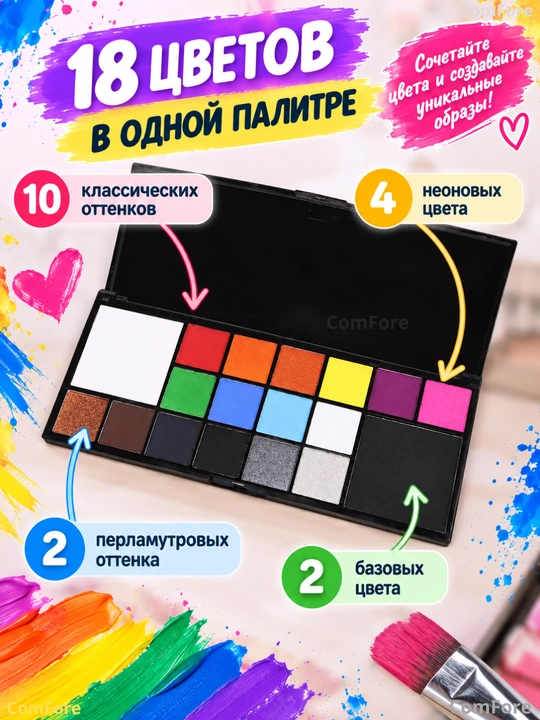 Аквагрим детский для лица и тела, флуоресцентная краска для лица с кистями