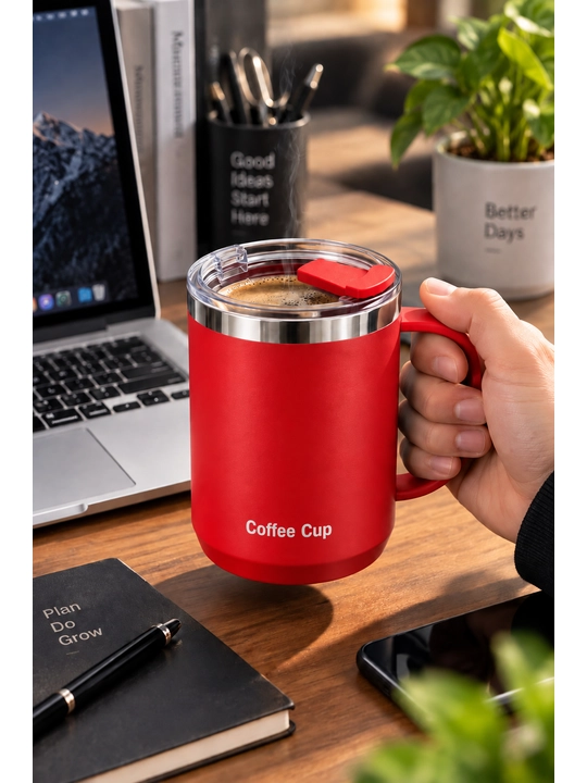 Термокружка 480 мл Coffee Cup с крышкой, красная кружка для кофе и чая