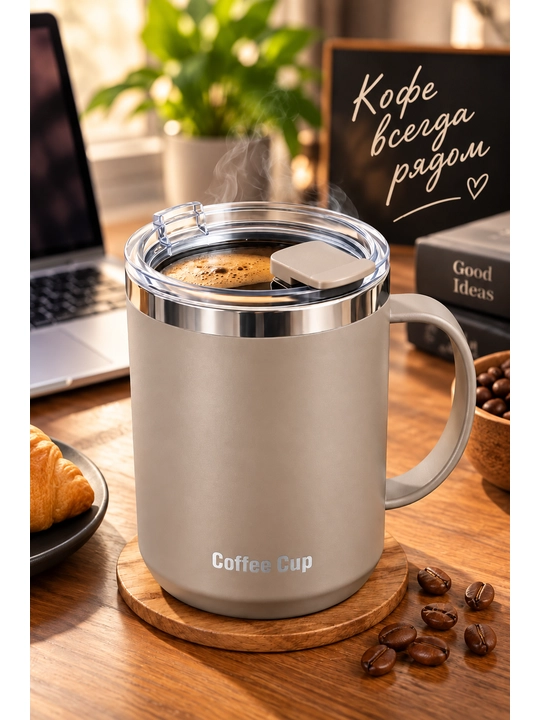 Термокружка 480 мл Coffee Cup с крышкой, красная кружка для кофе и чая