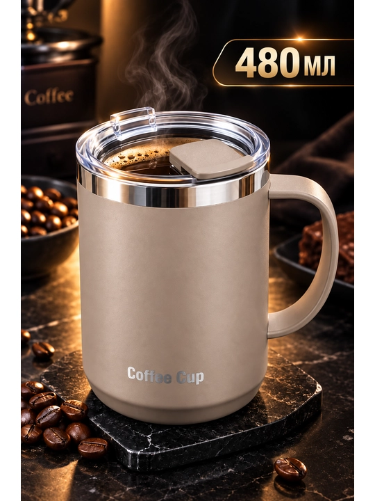 Термокружка 480 мл Coffee Cup с крышкой, красная кружка для кофе и чая