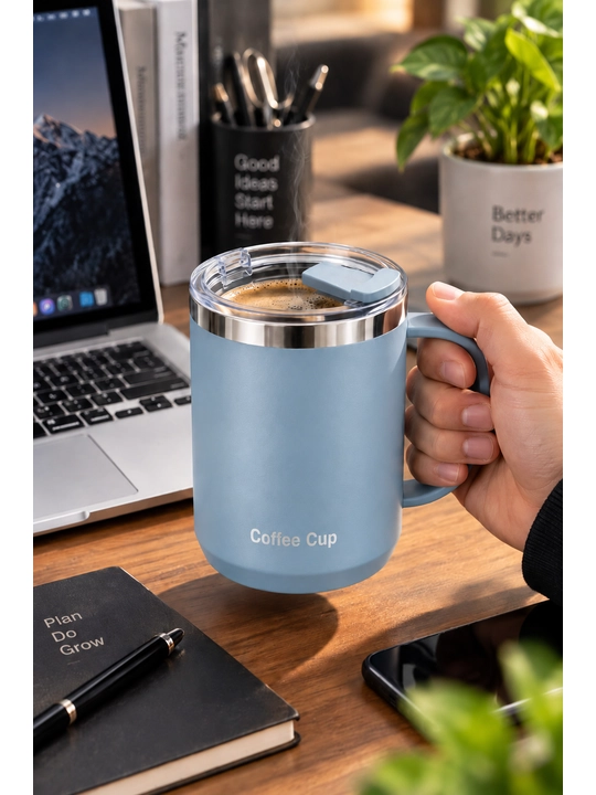 Termokrujka 480 ml Coffee Cup qopqoqli qizil krujka, qahva va choy uchun