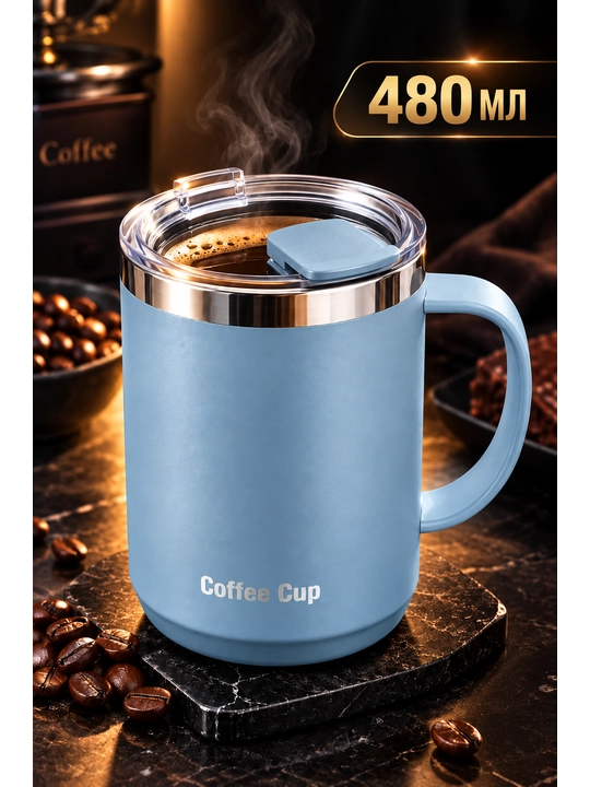 Termokrujka 480 ml Coffee Cup qopqoqli qizil krujka, qahva va choy uchun