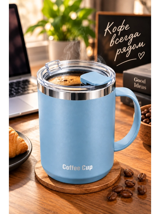 Termokrujka 480 ml Coffee Cup qopqoqli qizil krujka, qahva va choy uchun