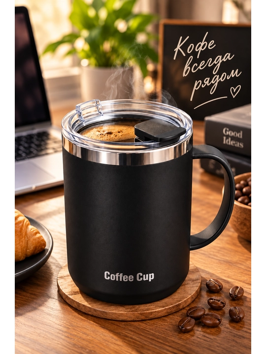 Термокружка 480 мл Coffee Cup с крышкой, красная кружка для кофе и чая