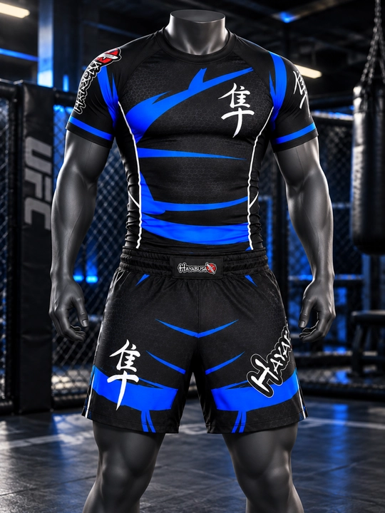 Мужской комплект для MMA Hayabusa, рашгард и шорты, черный синий-красный, S–XXXL - 