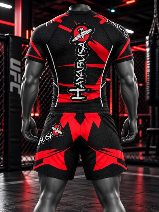 Мужской комплект для MMA Hayabusa, рашгард и шорты, черный синий-красный, S–XXXL