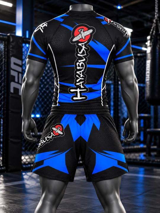 Мужской комплект для MMA Hayabusa, рашгард и шорты, черный синий-красный, S–XXXL