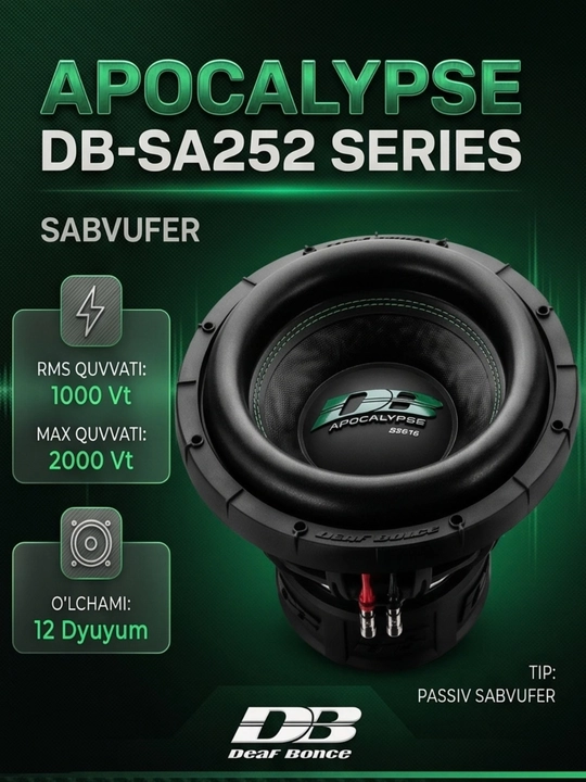 Avtomobil sabvuferi Apocalypse DB-SA255 15 dyuym 1000 Vt RMS / Mashina uchun kuchli sab - 