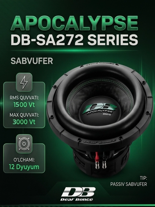 Avtomobil sabvuferi Apocalypse DB-SA255 15 dyuym 1000 Vt RMS / Mashina uchun kuchli sab - 