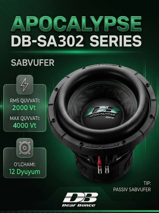 Avtomobil sabvuferi Apocalypse DB-SA255 15 dyuym 1000 Vt RMS / Mashina uchun kuchli sab - 