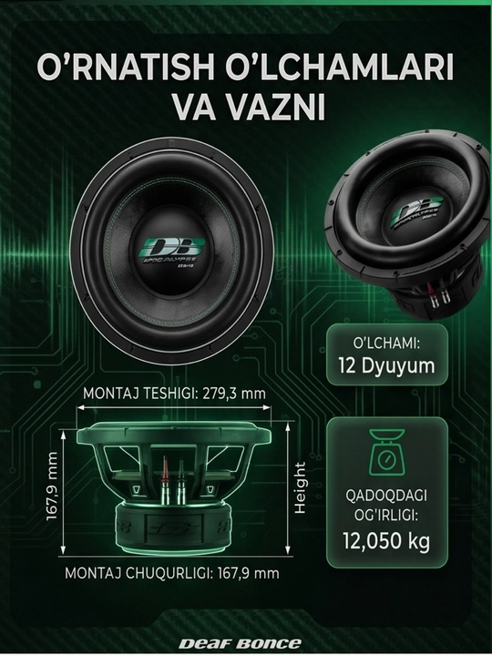 Avtomobil sabvuferi Apocalypse DB-SA255 15 dyuym 1000 Vt RMS / Mashina uchun kuchli sab