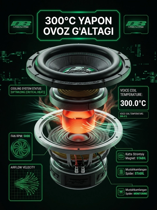 Avtomobil sabvuferi Apocalypse DB-SA255 15 dyuym 1000 Vt RMS / Mashina uchun kuchli sab