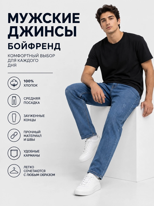 Джинсы, бананы мужские, F17 мом, бойфренд, повседневный стиль, средняя посадка - 
