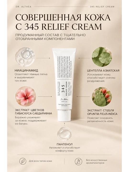 Крем для лица Dr. Althea 345 Relief Cream от постакне и воспалений, ниацинамид, 50 мл