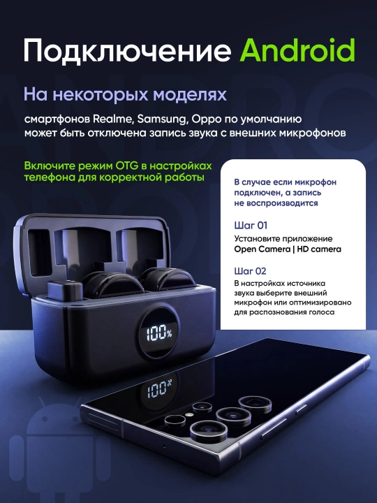 Blogerlar, YouTube va strimlar uchun simsiz petlitsali mikrofon, Android petlitsa, Iphone