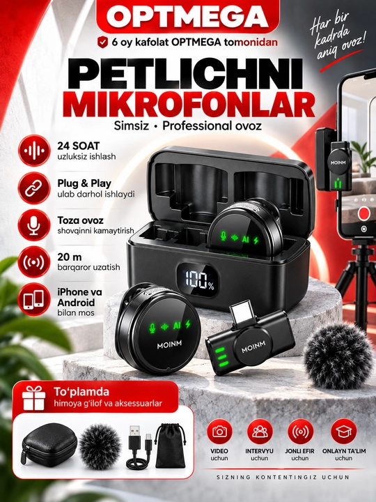 Беспроводной петличный микрофон для блогеров, YouTube и стримов, петличка Android, Iphone - 