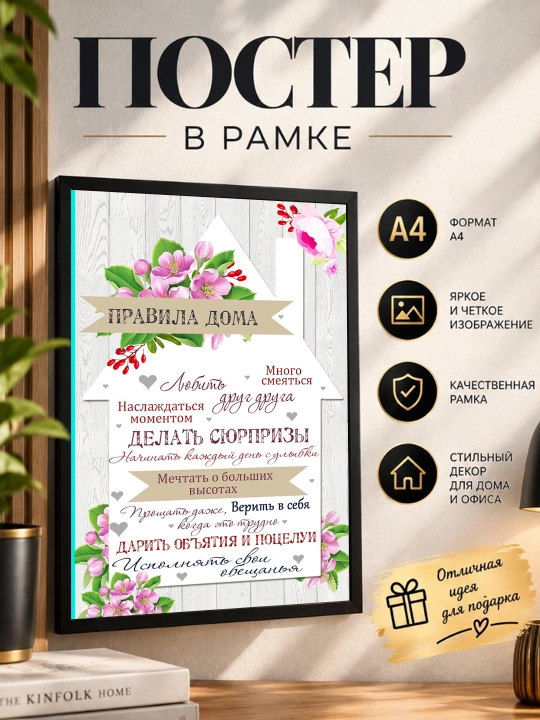 Постер в рамке "Правила дома" Формат А4 - 