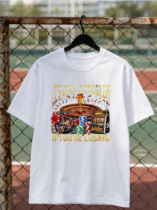 Erkaklar uchun kazino printli paxta oversayz futbolka, qisqa yengli