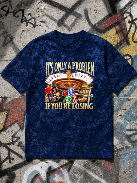 Erkaklar uchun kazino printli paxta oversayz futbolka, qisqa yengli