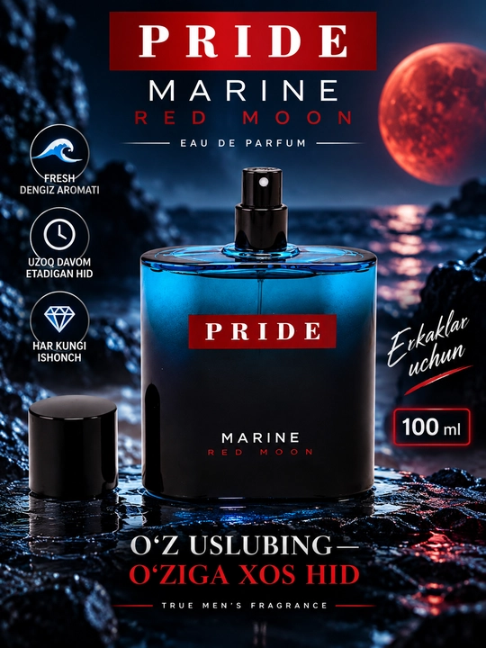 PRIDE, Marine RED MOON, Erkaklar uchun elegant va unikal atir, (100ml)