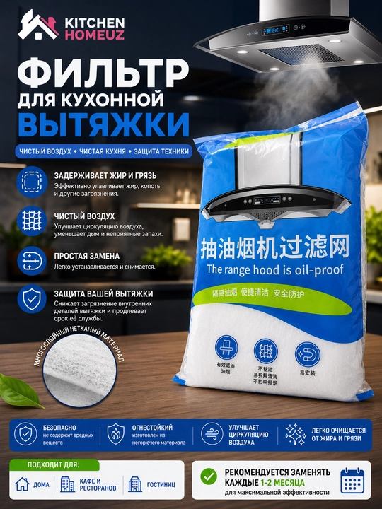 Dimaxod uchun yog‘ va chang filtri — oshxonangiz uchun toza havo va qo‘shimcha himoya - 