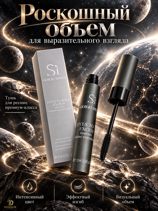 Черная тушь для ресниц Giorgio Armani Sì Eyes To Kill Excess, объемная тушь, 12 мл
