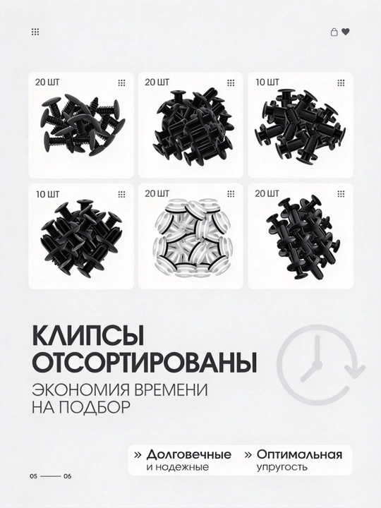 Набор из 100 пластиковых автомобильных крепёжных клипс